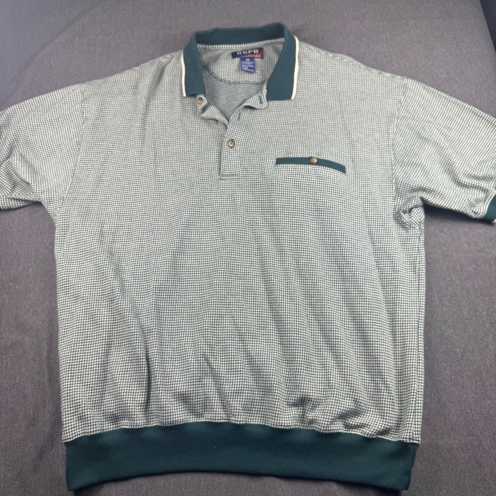 REPP Classic Men's 2XB Houndstooth Polo Shirt Green White Short Sleeve Pocket